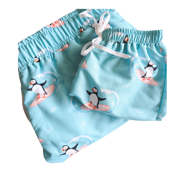 Adult (ONLY) swim short- Surfing penguins