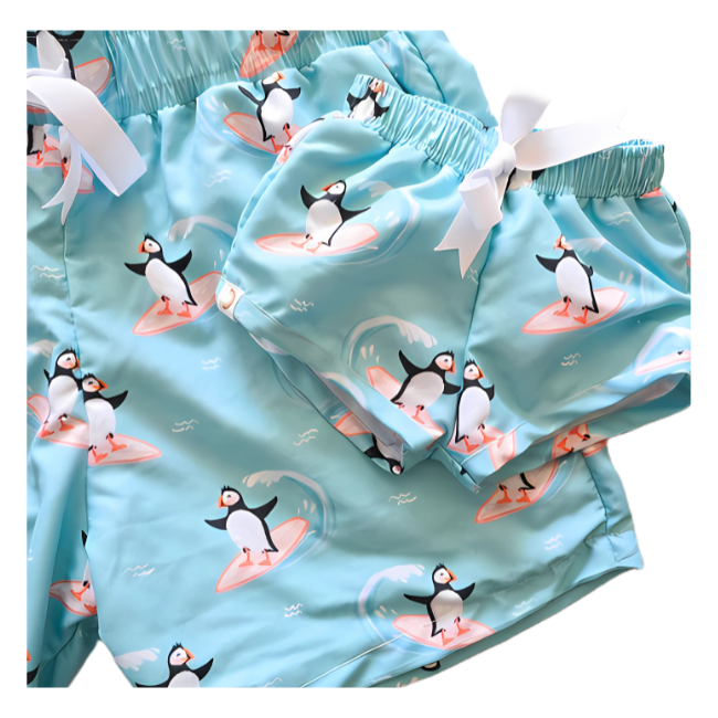 Adult (ONLY) swim short- Surfing penguins